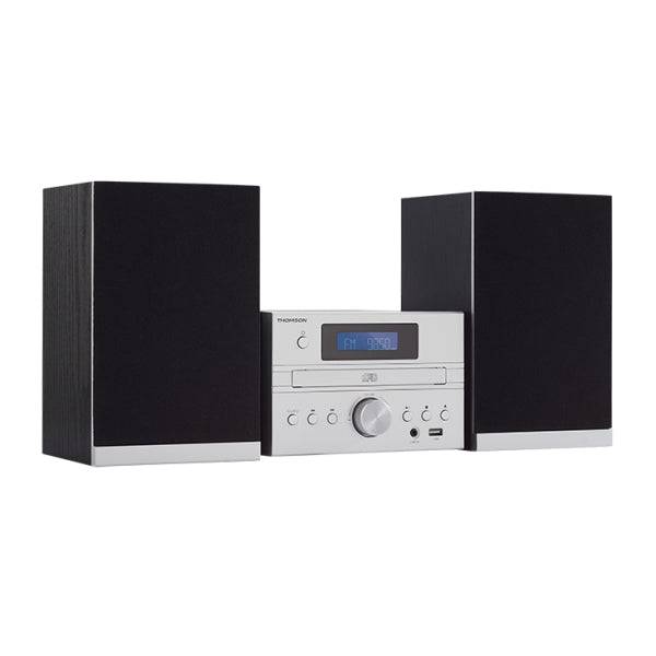 Thomson MIC122BT Micro Catena Bluetooth - Lettore CD e Radio FM - Potenza Musicale 50W - Tecnologia Bass Boost - Telecomando - Colore Argento