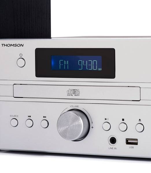 Thomson MIC122BT Micro Catena Bluetooth - Lettore CD e Radio FM - Potenza Musicale 50W - Tecnologia Bass Boost - Telecomando - Colore Argento