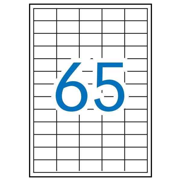 Apli Confezione da 6.500 Etichette Rettangolari 38 x 21,2mm - 100 Fogli da 65 Etichette - Adesivo Rimovibile - Angoli Dritti - Colore Bianco