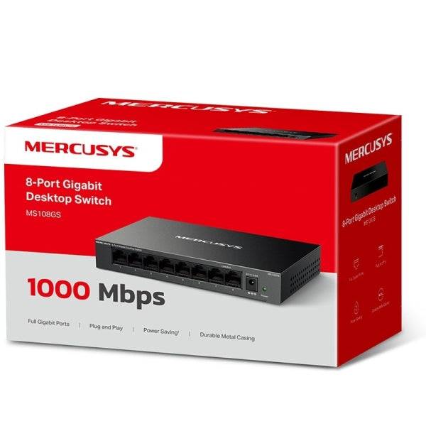 Mercusys Switch 8 Porte Gigabit RJ45 10/100/1000Mbps con Auto-Negoziazione - Plug & Play - Tecnologia Verde