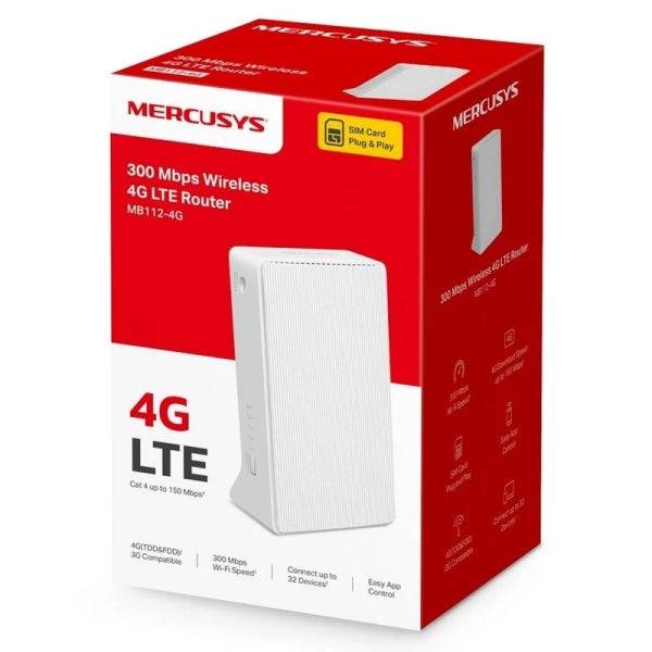 Mercusys Router Wireless 4G LTE 300Mbps - 2 Porte 10/100Mbps - Colore Bianco