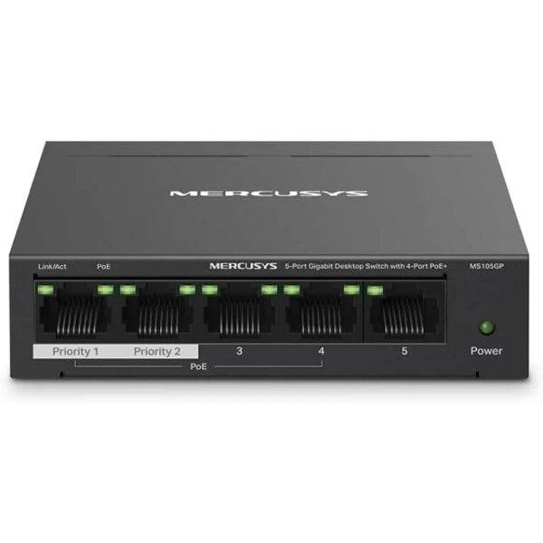 Mercusys Switch 5 Porte Gigabit RJ45 10/100/1000Mbps - 4 Porte PoE - Design Compatto - Plug & Play - Chassis in Metallo