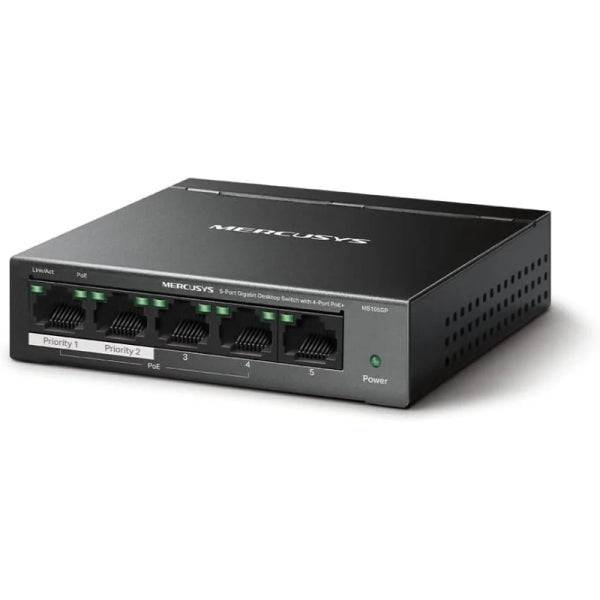 Mercusys Switch 5 Porte Gigabit RJ45 10/100/1000Mbps - 4 Porte PoE - Design Compatto - Plug & Play - Chassis in Metallo