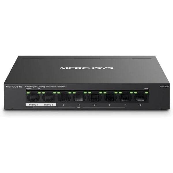Mercusys Switch 8 Porte Gigabit RJ45 10/100/1000Mbps - 7 Porte PoE - Design Compatto - Plug & Play - Chassis in Metallo