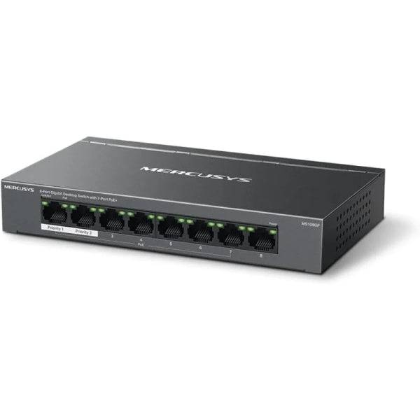 Mercusys Switch 8 Porte Gigabit RJ45 10/100/1000Mbps - 7 Porte PoE - Design Compatto - Plug & Play - Chassis in Metallo