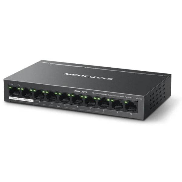 Switch Mercusys 10 Porte RJ45 10/100Mbps - 8 Porte PoE - Portata Estesa fino a 250m in Modalità Estesa - Carcassa in Metallo