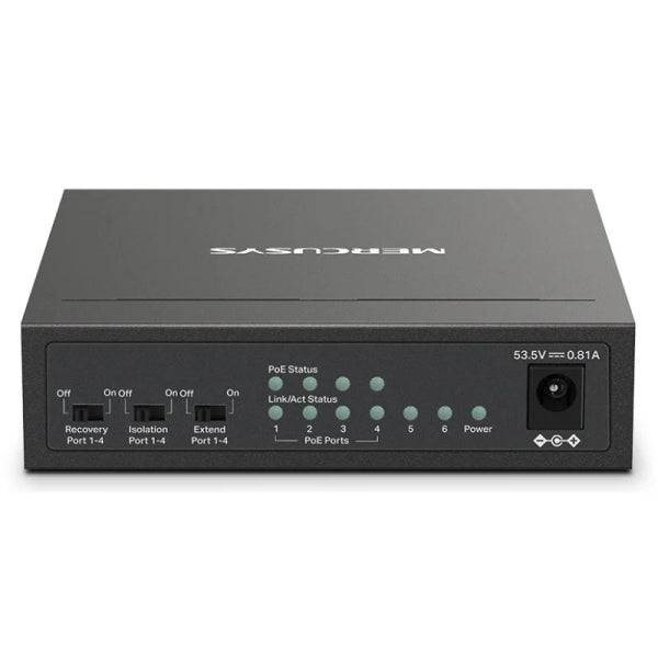 Mercusys Switch 6 Porte RJ45 10/100Mbps - 4 Porte PoE - Lungo Raggio fino a 250m in Modalità Estesa - Custodia in Metallo
