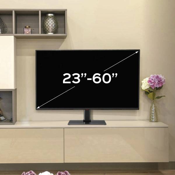 Unykach Supporto da Tavolo per TV 23"-60" - Base in Vetro Temperato - Peso Max 40Kg - VESA 400x400mm - Colore Nero