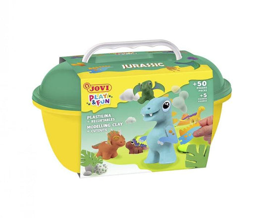 Jovi Play & Fun Cofanetto Jurassic con 24 Stick Plastilina 15gr + Modellatori + Sagome - Senza Glutine - Base Vegetale - Non si Secchia - Colori Assortiti