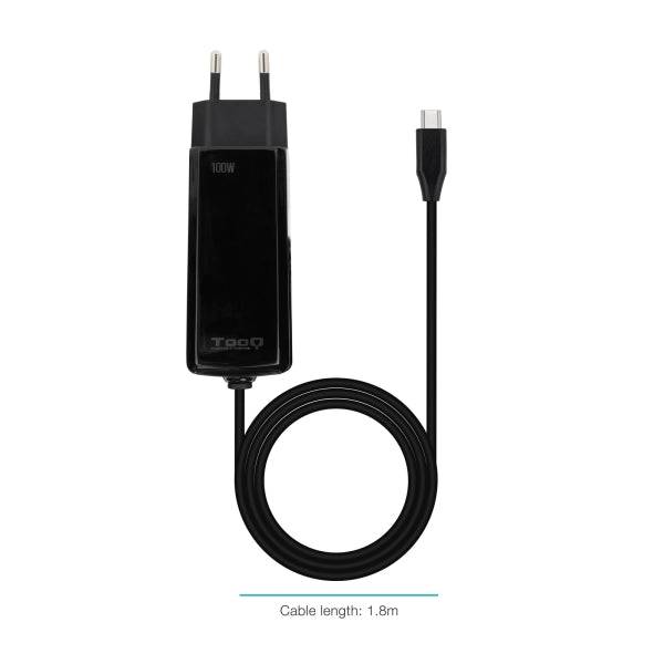 Tooq Caricabatterie Laptop GaN USB-C/PD 100W - Cavo da 1.80m - Colore Nero