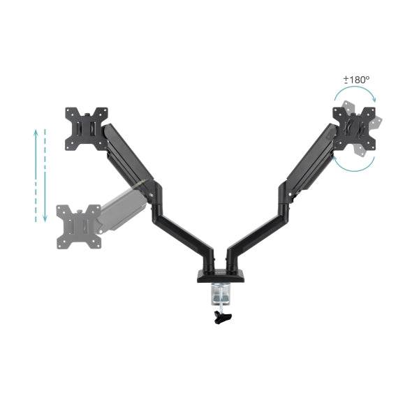 Tooq Supporto da Tavolo con Bracci Articolati per 2 Monitor da 13"-34" - Girevole e Inclinabile - Pistone a Gas - Peso Max 10kg per Braccio - VESA 100x100mm