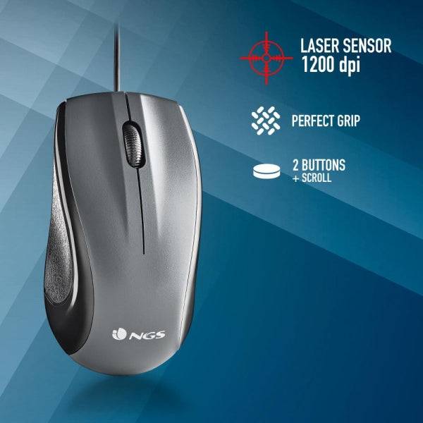 NGS Musk Mouse USB 1200dpi - Laser - 3 Pulsanti - Uso Ambidestro - Colore Nero