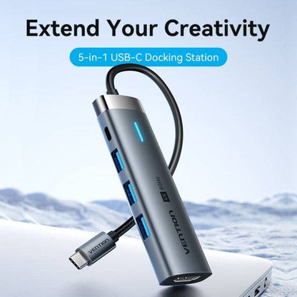 Vention Docking Station 6 in 1 USB-C a HDMI/3xUSB3.0/USB-C 3.2 G1/PD 100W - 0.15m - Colore Grigio