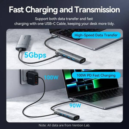 Vention Docking Station 6 in 1 USB-C a HDMI/3xUSB3.0/USB-C 3.2 G1/PD 100W - 0.15m - Colore Grigio