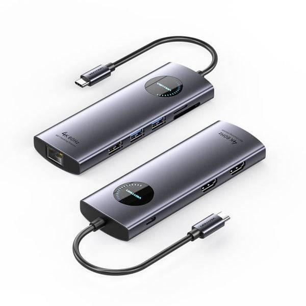 Vention Docking Station 9 in 1 USB-C a 2xHDMI/2xUSB3.0/USB 2.0/RJ45/SD/TF/PD 100W - 0.15m - Colore Grigio