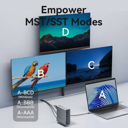 Vention Docking Station 15 in 1 USB-C a DisplayPort/2xHDMI/USB-C 3.2 Gen2/USB-C 3.2 Gen1/2xUSB 3.2 Gen2/USB3.0/2xUSB2.0/RJ45/SD/TF/3.5mm TRRS/PD 100W - Colore Grigio