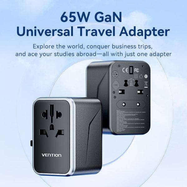 Vention Caricabatterie da Viaggio Universale GaN - 2xUSB-C, 2xUSB-A - 65W - Colore Nero