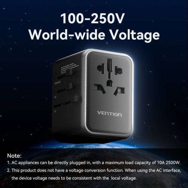 Vention Caricabatterie da Viaggio Universale GaN - 2xUSB-C, 2xUSB-A - 65W - Colore Nero