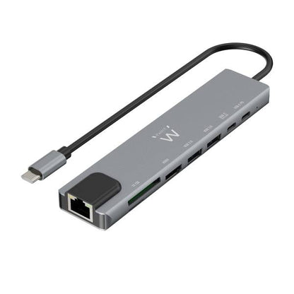 Ewent USB-C Dock 8 in 1 - HDMI 4K - PD 87W - USB-C - 2xUSB-A - LAN - Lettore di Schede - Colore Argento