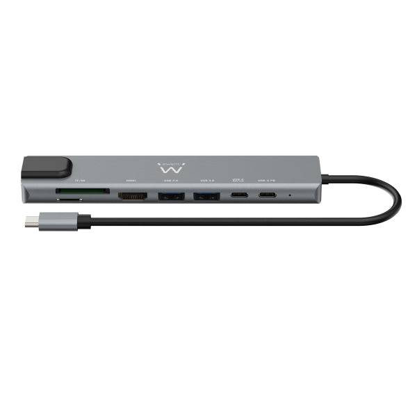 Ewent USB-C Dock 8 in 1 - HDMI 4K - PD 87W - USB-C - 2xUSB-A - LAN - Lettore di Schede - Colore Argento