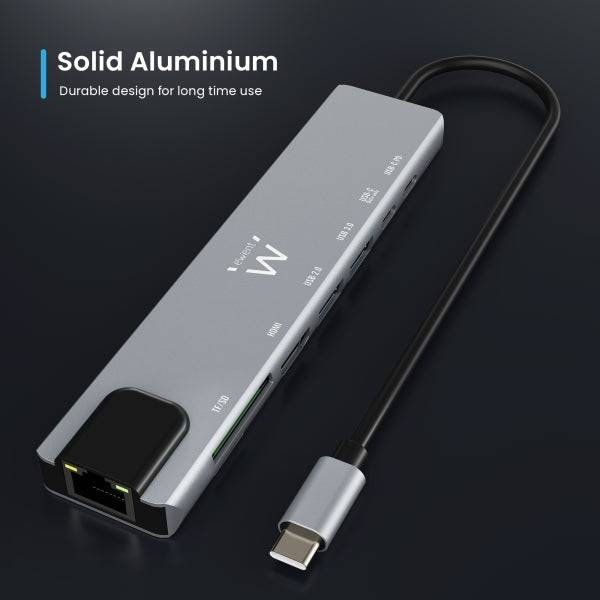 Ewent USB-C Dock 8 in 1 - HDMI 4K - PD 87W - USB-C - 2xUSB-A - LAN - Lettore di Schede - Colore Argento