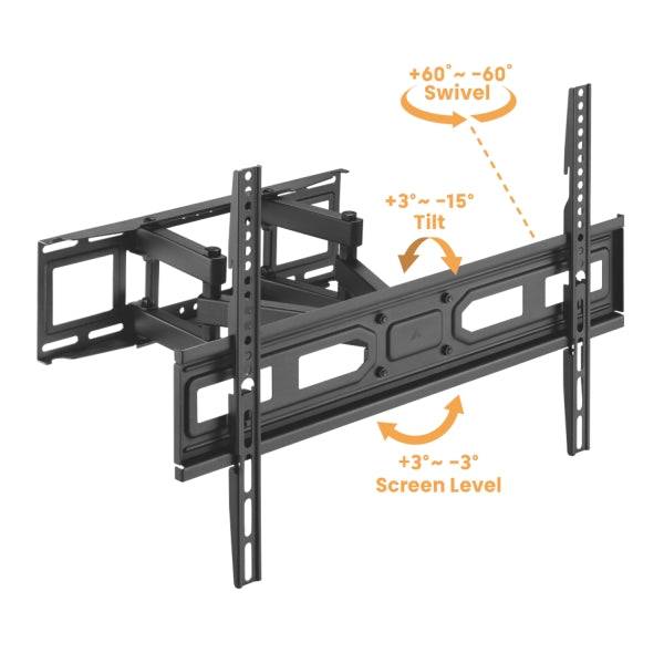 Ewent Supporto a Parete per TV da 37" a 80" - Movimento Completo - 3 Pivot - VESA Massimo 600x400 - Colore Nero