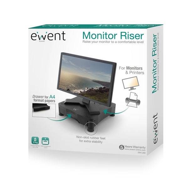 Ewent Rialzo per Monitor - Cassetto Contenimento - Colore Nero
