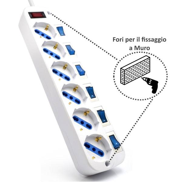 Ewent EW3932 Ciabatta 6 Prese - Protezione da Sovratensioni - Interruttori Individuali - Colore Bianco