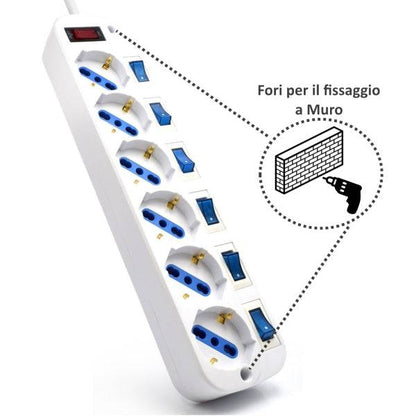 Ewent EW3932 Ciabatta 6 Prese - Protezione da Sovratensioni - Interruttori Individuali - Colore Bianco