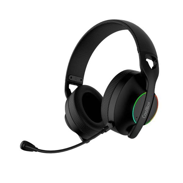 Coolbox WB01 Cuffie Gaming Wireless con Microfono - Connettività Bluetooth 5.4, Wireless 2.4Ghz o Jack - Illuminazione RGB - Autonomia fino a 20h - Cancellazione Rumore - Colore Nero