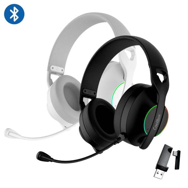 Coolbox WB01 Cuffie Gaming Wireless con Microfono - Connettività Bluetooth 5.4, Wireless 2.4Ghz o Jack - Illuminazione RGB - Autonomia fino a 20h - Cancellazione Rumore - Colore Nero