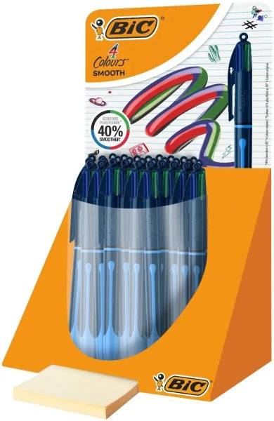 Bic 4 Colours Smooth Drop Espositore di 30 Penne a Sfera Retrattili - Punta Media da 1.0mm - Scrittura 40% più Morbida - 4 Colori