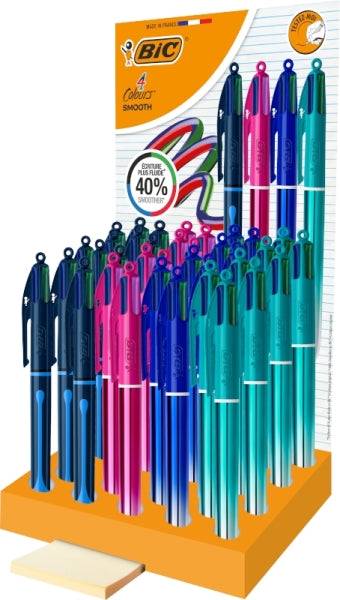 Bic 4 Colours Smooth Gradient e Drop Espositore di 36 Penne a Sfera Retrattili - Punta Media 1.0mm - Scrittura il 40% più Morbida - 4 Colori