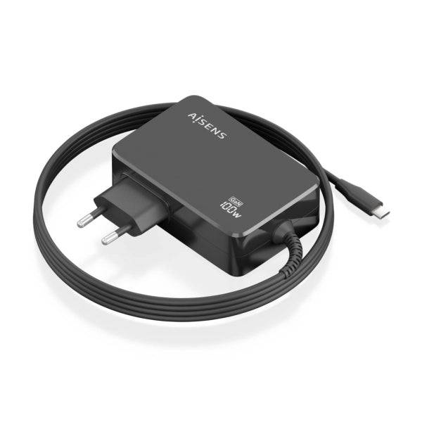 Aisens Caricabatterie Portatile GaN USB-C/PD 100W PD3.0 - Cavo 1,80m - Colore Nero