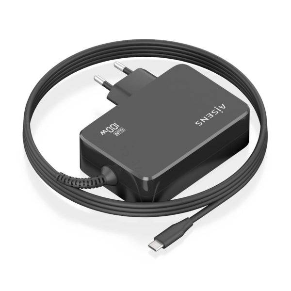 Aisens Caricabatterie Portatile GaN USB-C/PD 100W PD3.0 - Cavo 1,80m - Colore Nero