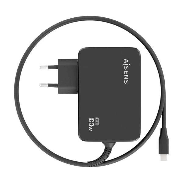Aisens Caricabatterie Portatile GaN USB-C/PD 100W PD3.0 - Cavo 1,80m - Colore Nero