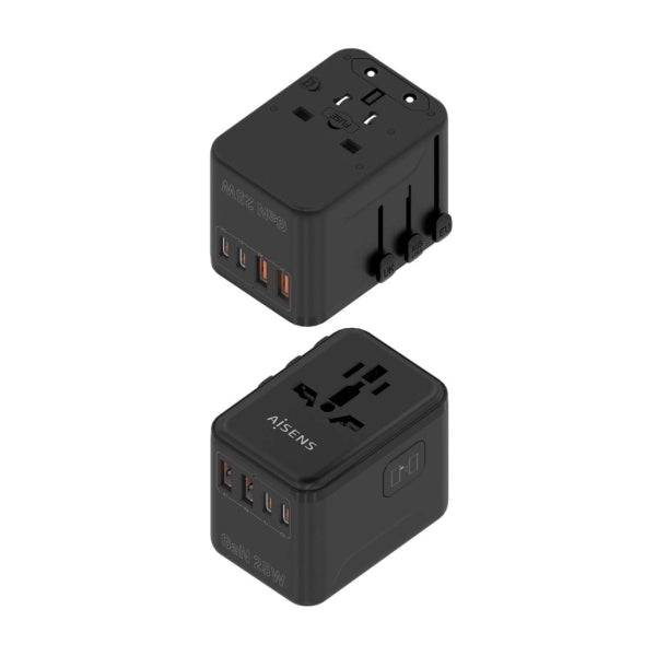 Aisens Adattatore da Viaggio Universale GaN 25W - 2xUSB-A QC3.0, 2xUSB-C PD3.0 - Colore Nero