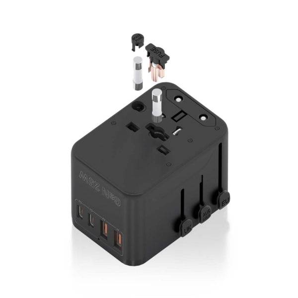 Aisens Adattatore da Viaggio Universale GaN 25W - 2xUSB-A QC3.0, 2xUSB-C PD3.0 - Colore Nero