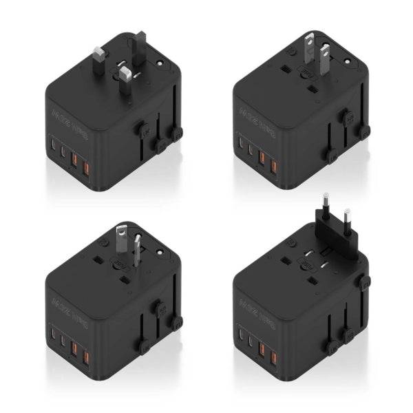 Aisens Adattatore da Viaggio Universale GaN 25W - 2xUSB-A QC3.0, 2xUSB-C PD3.0 - Colore Nero