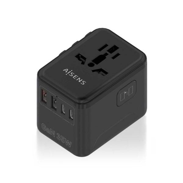 Aisens Adattatore da Viaggio Universale GaN 35W - 2xUSB-A QC3.0, 2xUSB-C PD3.0 - Colore Nero