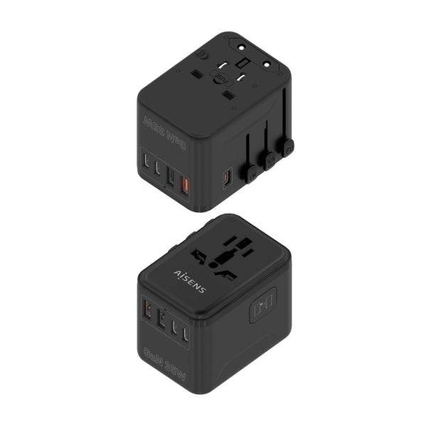 Aisens Adattatore da Viaggio Universale GaN 35W - 2xUSB-A QC3.0, 2xUSB-C PD3.0 - Colore Nero