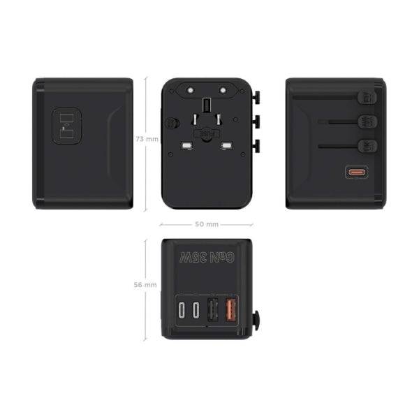 Aisens Adattatore da Viaggio Universale GaN 35W - 2xUSB-A QC3.0, 2xUSB-C PD3.0 - Colore Nero