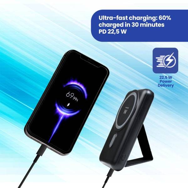 Ewent EW1162 Powerbank Magsafe 10000mAH 22.5W PD e QC - USB-C, USB-A - Colore Nero