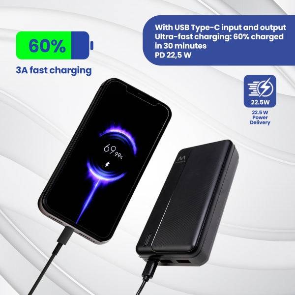 Ewent EW1163 Powerbank 20000mAH 22.5W PD - USB-A, USB-C - Colore Nero