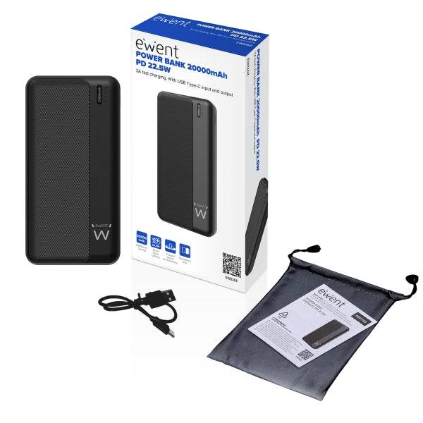Ewent EW1163 Powerbank 20000mAH 22.5W PD - USB-A, USB-C - Colore Nero