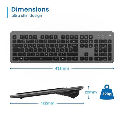 Ewent EW3296 Tastiera Wireless Multiconnessione - 3 Connessioni Simultanee - 1xWireless 2,4GHz, 2xBluetooth 5.0 - Colore Nero