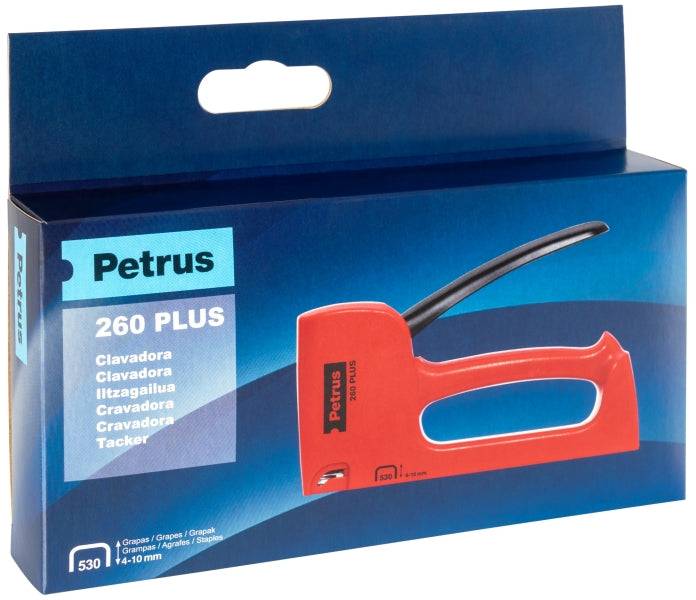 Petrus 260 Plus Spillatrice/Cucitrice - Per Punti Metallici 530/4-10mm - Carica Posteriore - Sistema di Blocco Leva - Colore Rosso