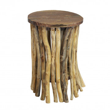 Tavolino in legno di teak 30x30 cm, altezza 45 cm, colore marrone