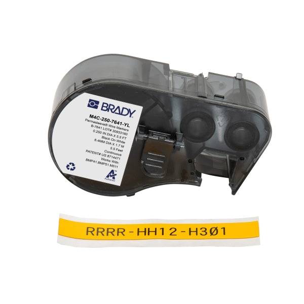 Brady M4C-250-7641-YL Nastro Termoretraibile per Etichette - Testo Nero su Fondo Giallo - Larghezza 11.15mm x Lunghezza 1.68m
