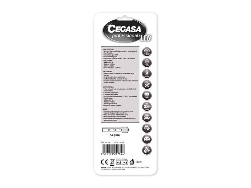 Cegasa Profesional Torcia LED 1000lm - Misure 22.5 x 5cm - Realizzata in Alluminio - Funziona con 3 Pile C LR14 (Non Incluse)